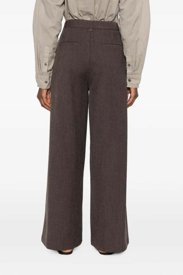 Pleated Wide-leg Trousers Dark Brown