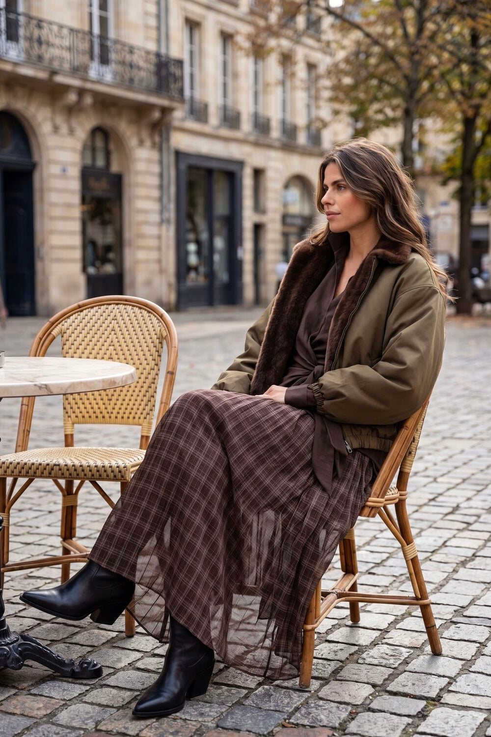 Asymmetric Checked Maxi Skirt Marrone