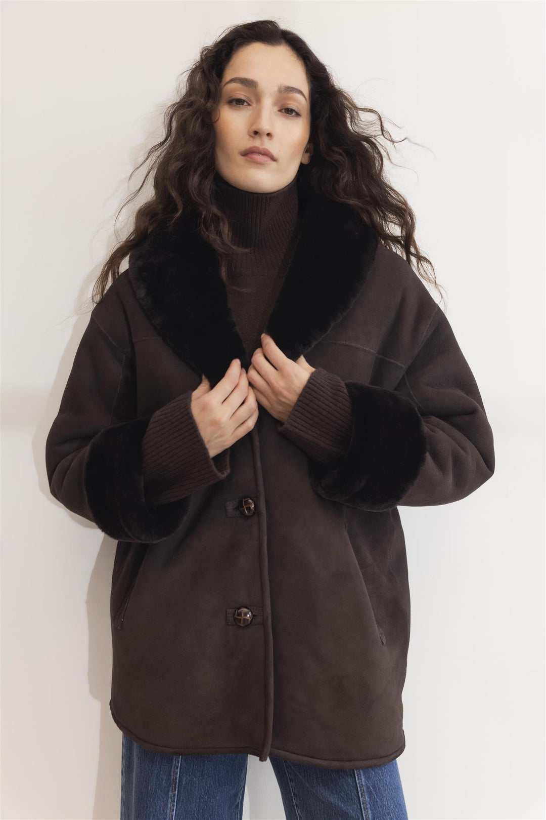 CAMILLA PIHL Luna Shearling Jacket Dark Brown Suede - Dale