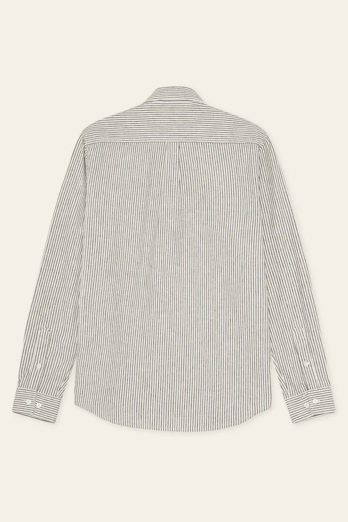 LES DEUX Konrad Stripe Cotton Linen Shirt Teak Brown - Dale