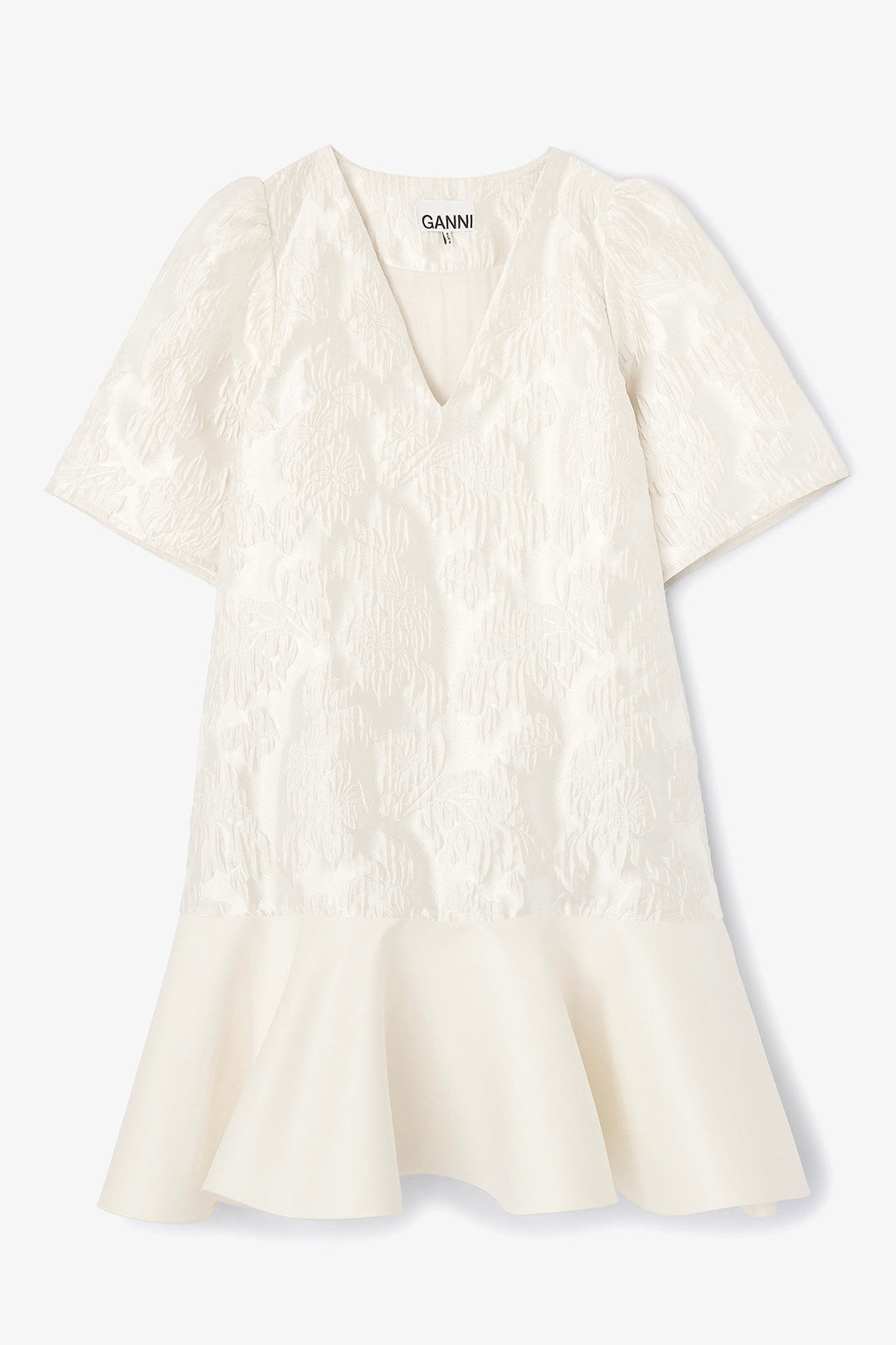 Satin Cloque Mini V-neck Dress