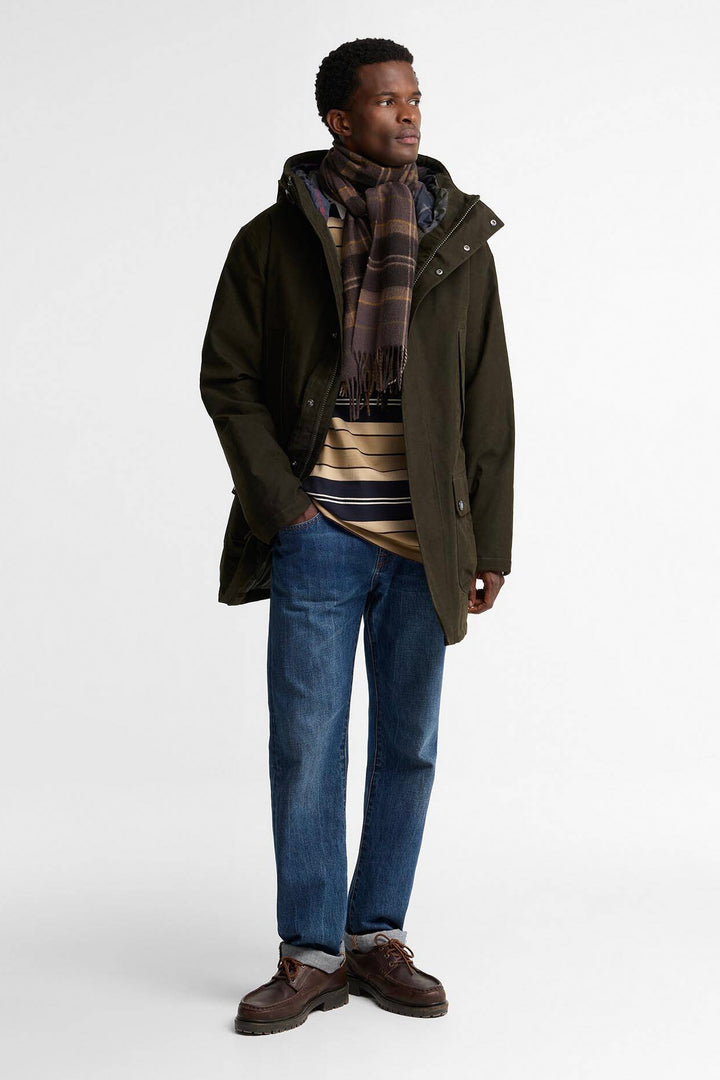 Barbour Mineral Tartan Wool-Cashmere Scarf Dried Bracken