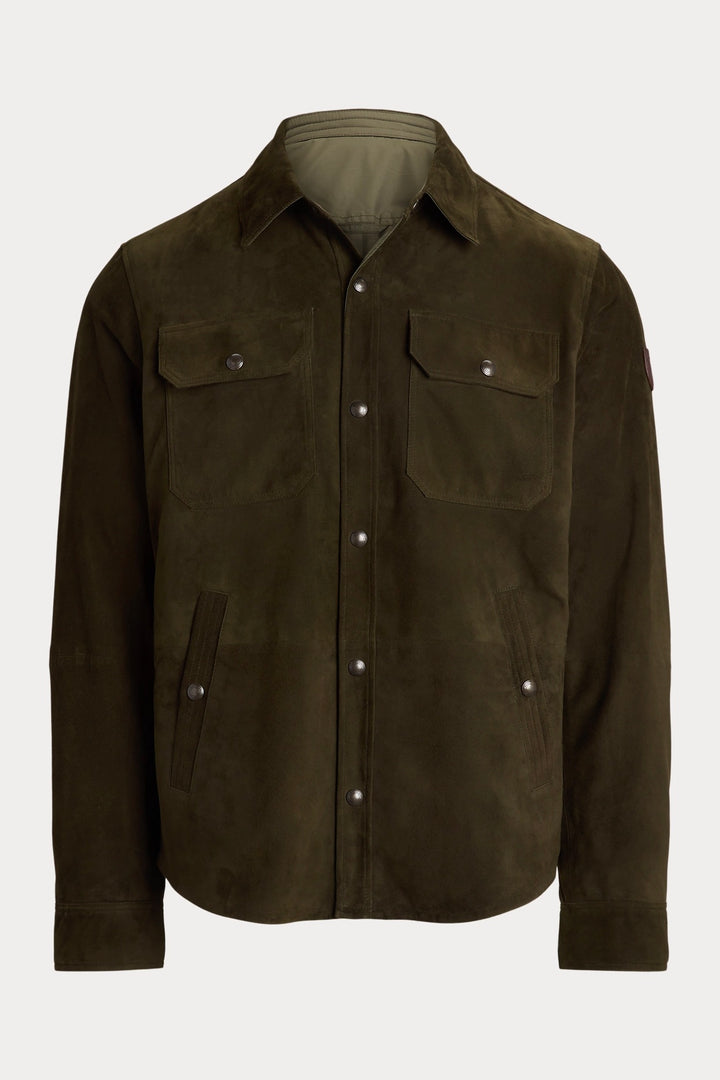 Reversible Suede-Taffeta Shirt Jacket Olive Smoke/Turf Olive