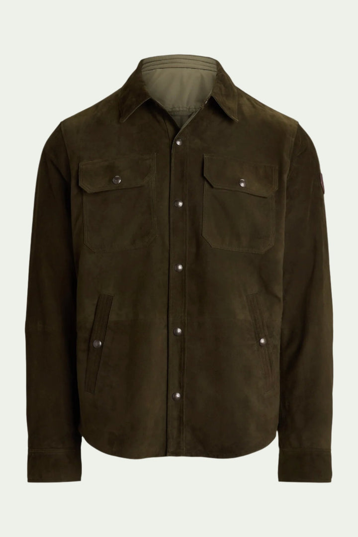 Reversible Suede-Taffeta Shirt Jacket Olive Smoke/Turf Olive