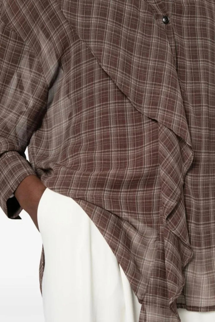 ELEH Check-Pattern Ruffled Blouse Brown - Dale
