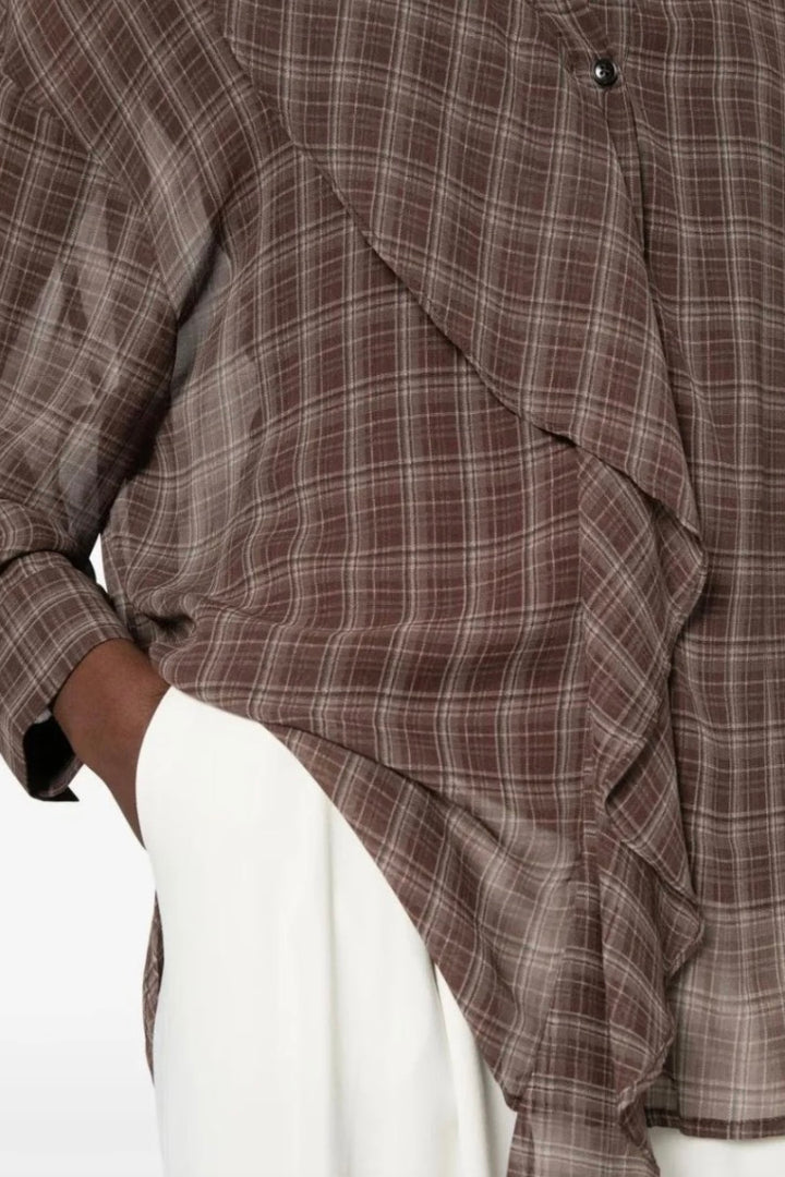 ELEH Check-Pattern Ruffled Blouse Brown - Dale
