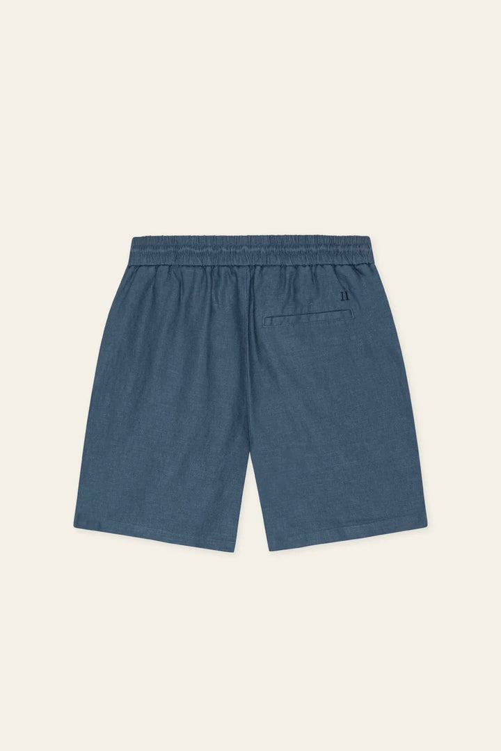 Drawstring Linen Shorts Dark Denim Blue