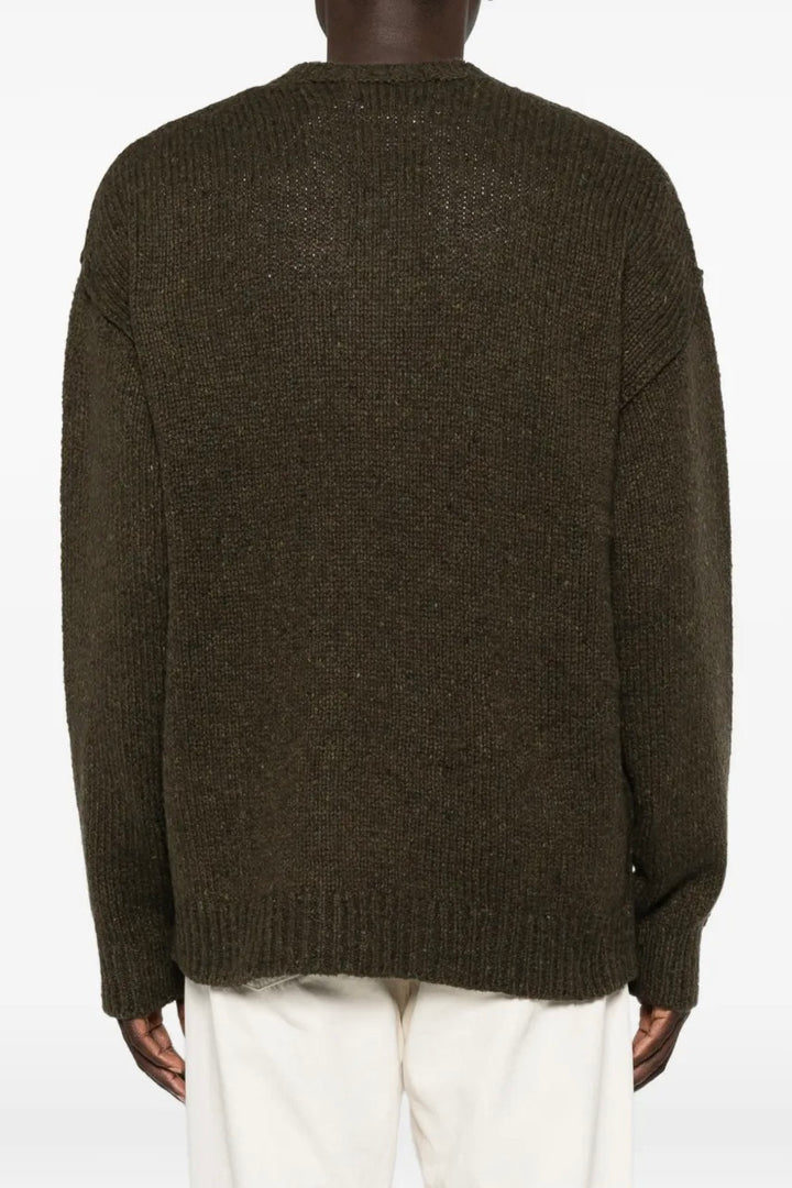 Logo-Embroidered Ribbed-Knit Sweater Olive Brown Marl