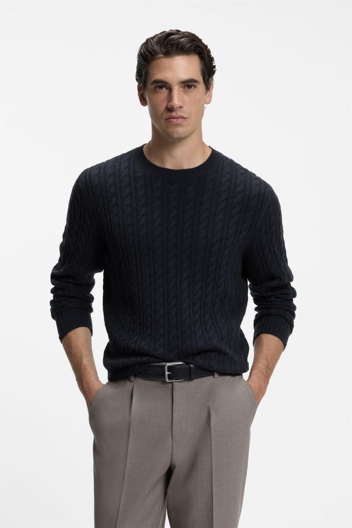 H-Furlan Cable-Knit Sweater Dark Blue