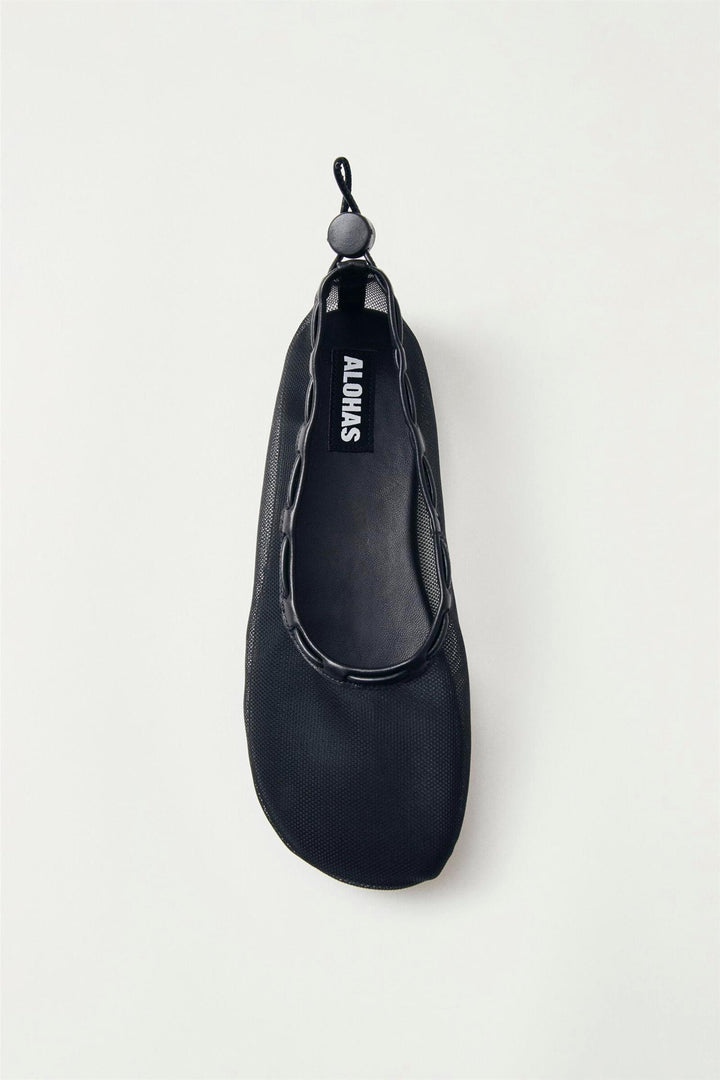 Gill Mesh Black Leather Ballet Flats