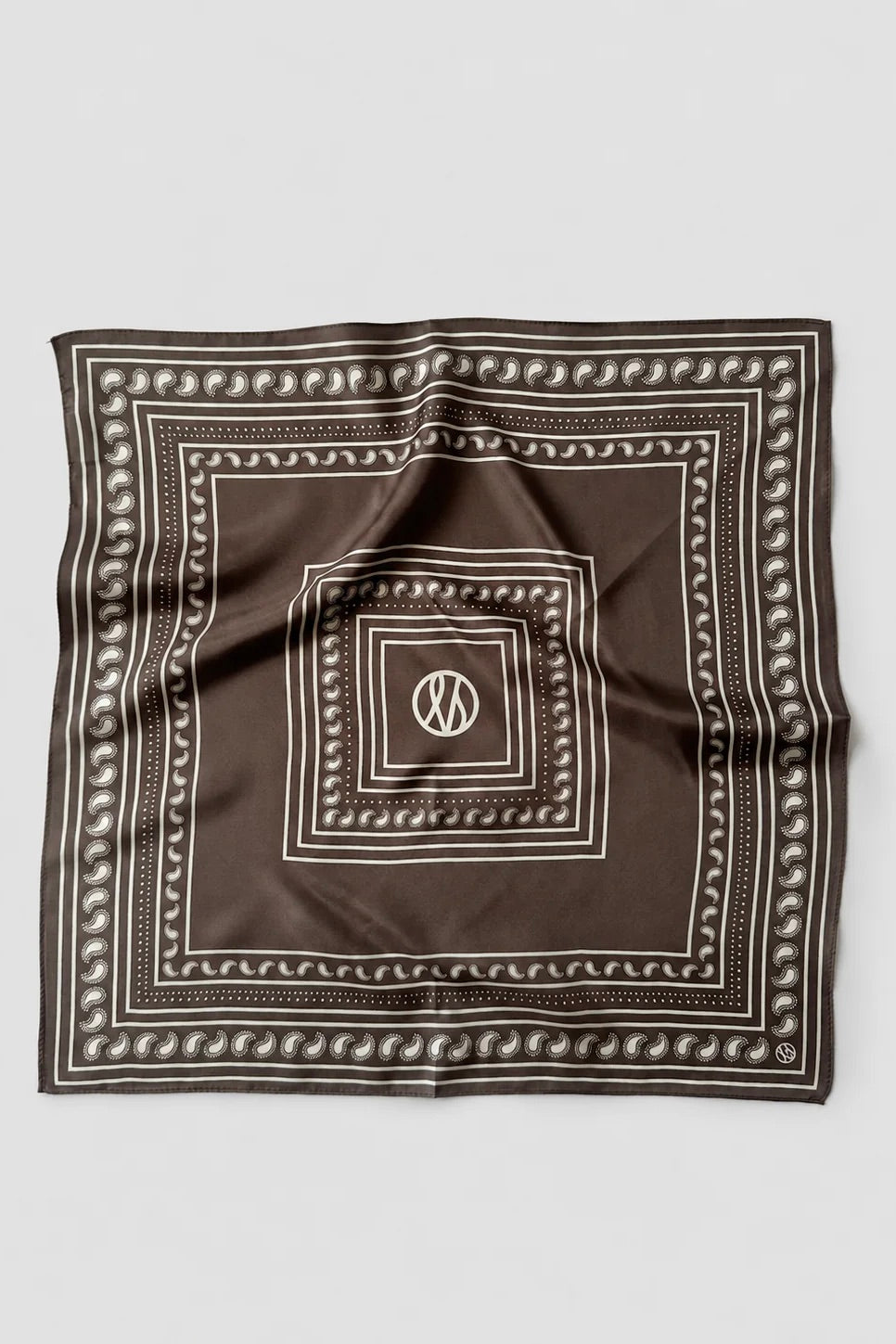 Paisley Silk Scarf Taupe & White 50 cm