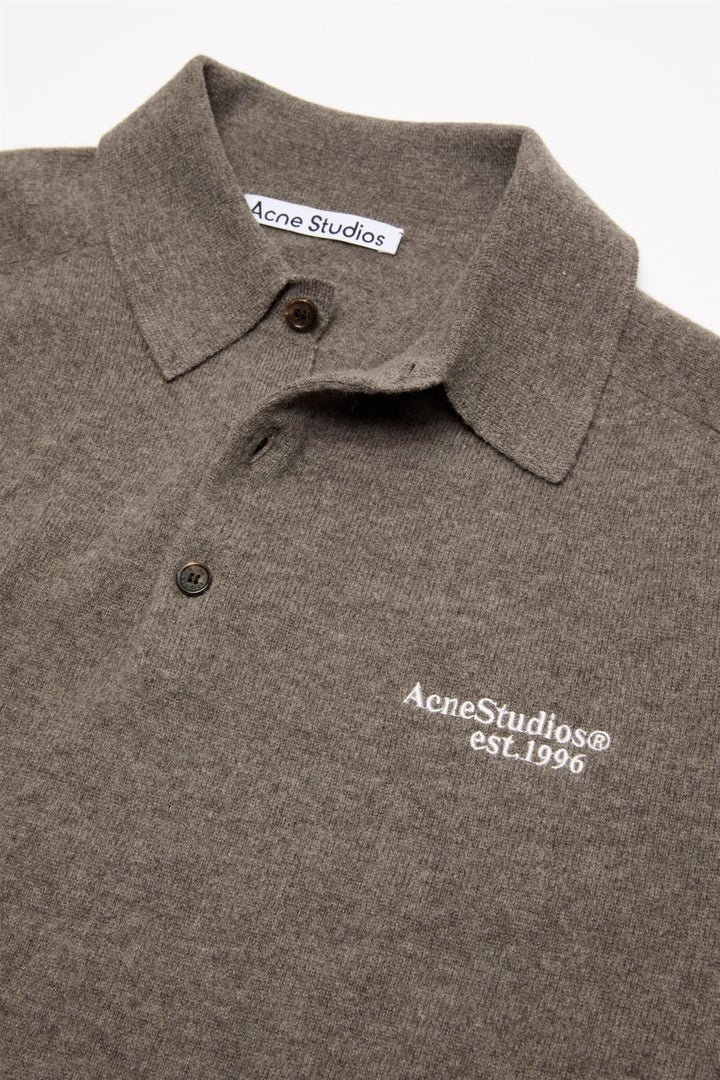 Wool Knit Polo Brown Melange