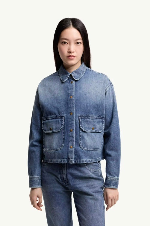 Teddy Trim Denim Shirt Blue