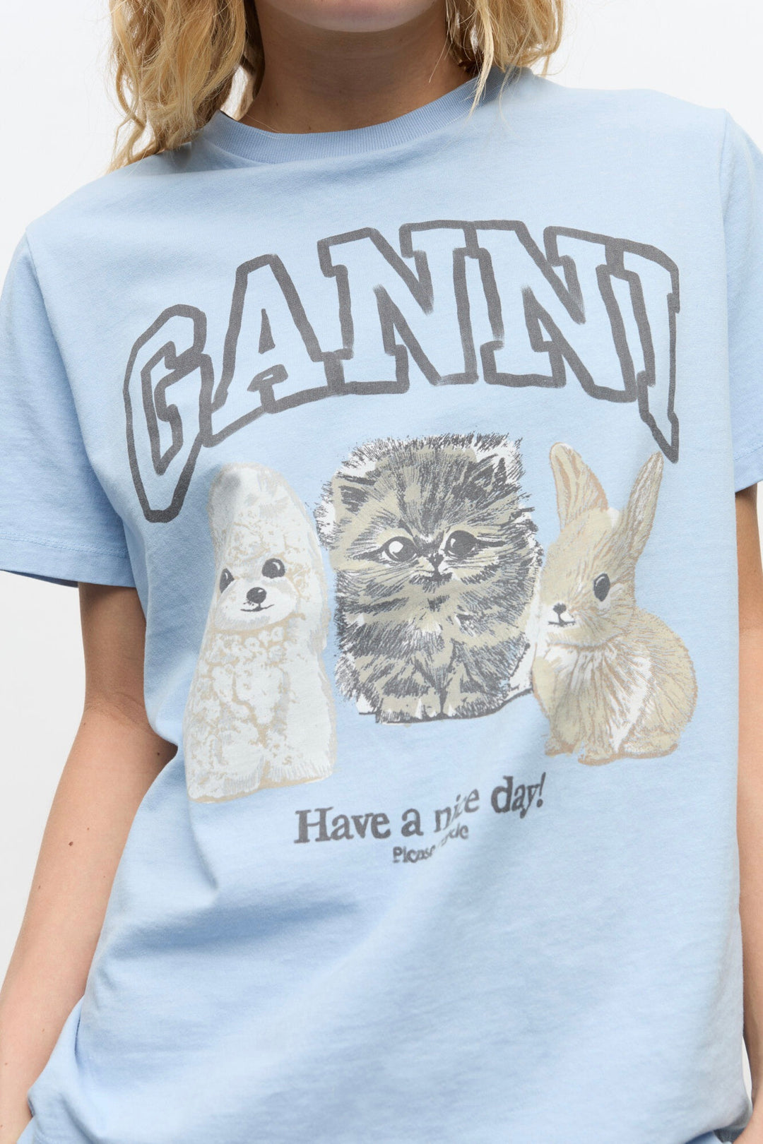 Basic Cotton Jersey Animals Relaxed T-shirt Chambray Blue