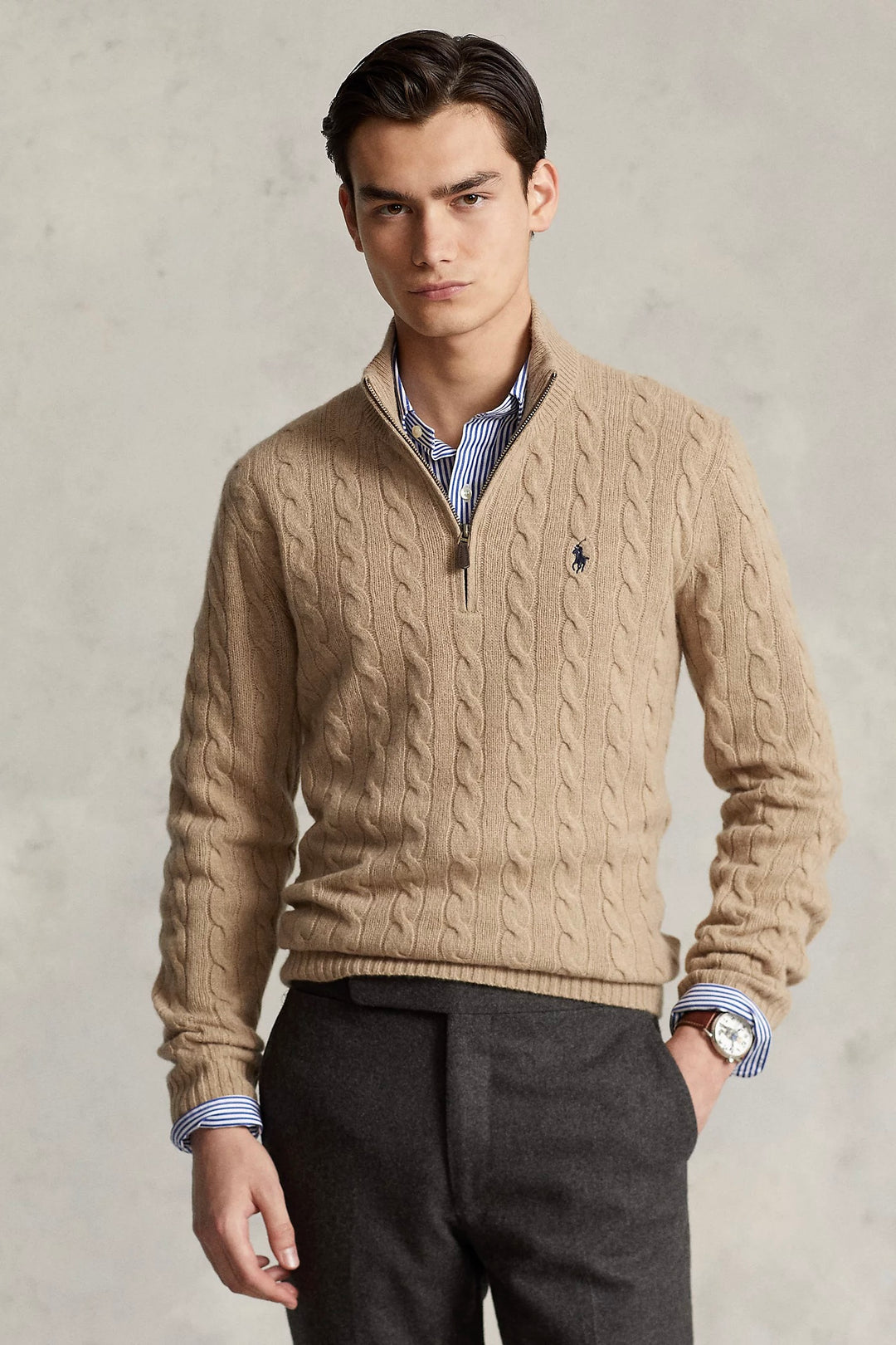 Cable-Knit Wool-Cashmere Jumper Camel Melange