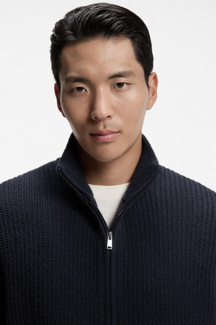 H-Fiocco Zip-Up Cardigan Dark Blue