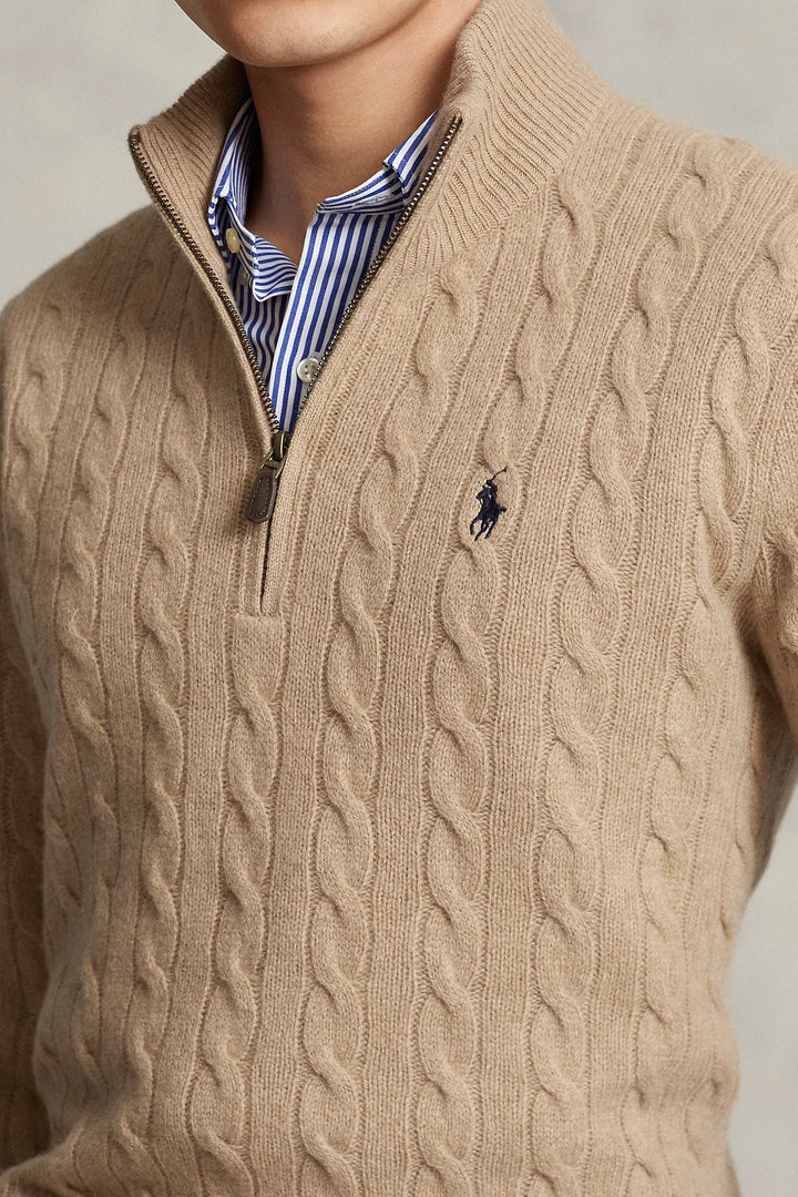 Cable-Knit Wool-Cashmere Jumper Camel Melange