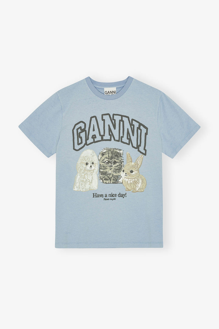 Basic Cotton Jersey Animals Relaxed T-shirt Chambray Blue