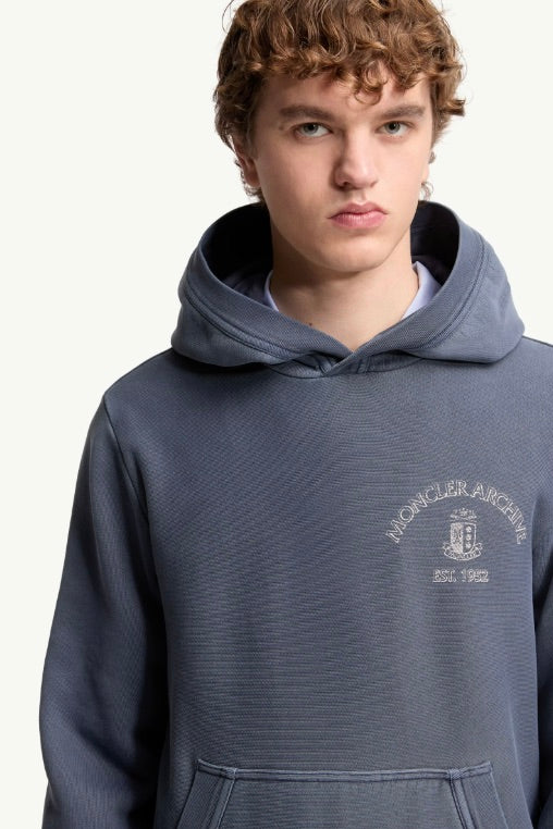 MONCLER Rowing Logo Cotton Hoodie Cobalt Blue - Dale