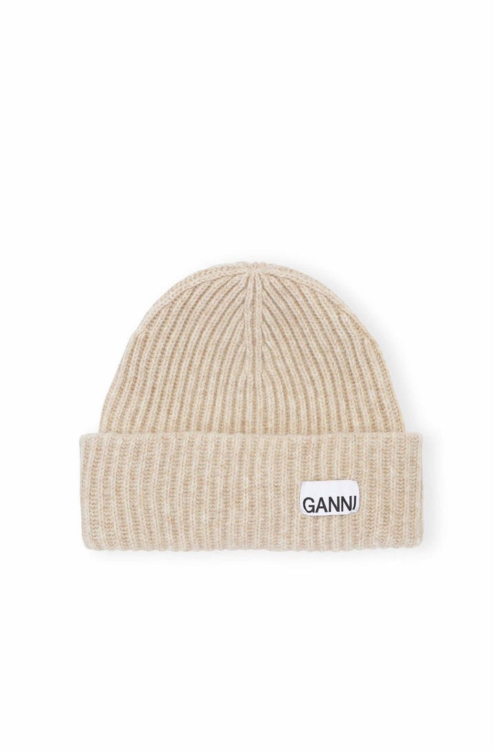 Oversized Wool Rib Beanie Brazilian Sand