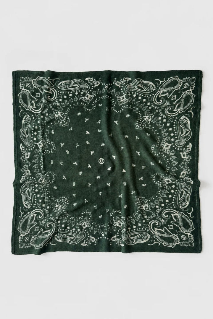 Cashmere Paisley Scarf Green & Cream 65 cm