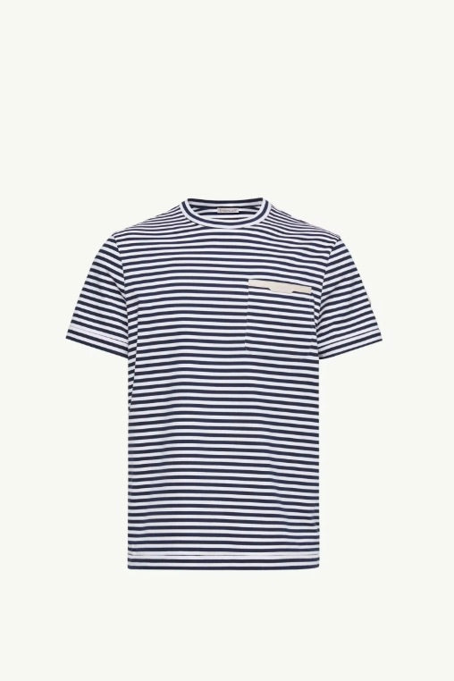 MONCLER Striped Cotton T-Shirt White & Blue - Dale