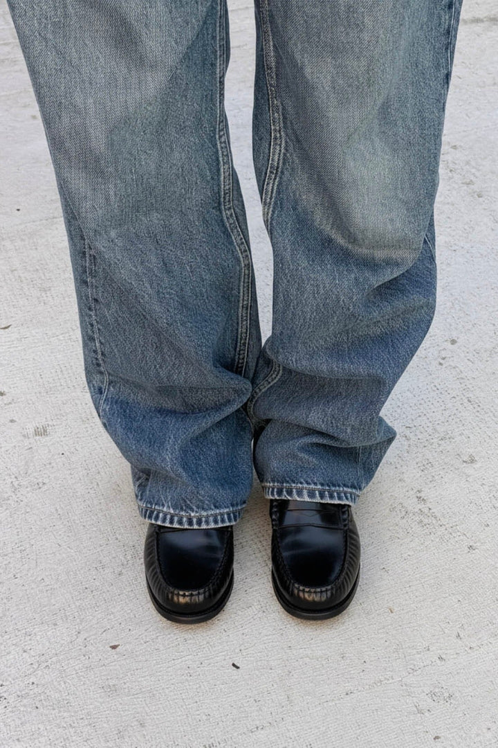 Rivet Black Leather Loafers