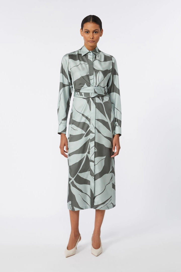 Printed Silk Shirt Dress Green