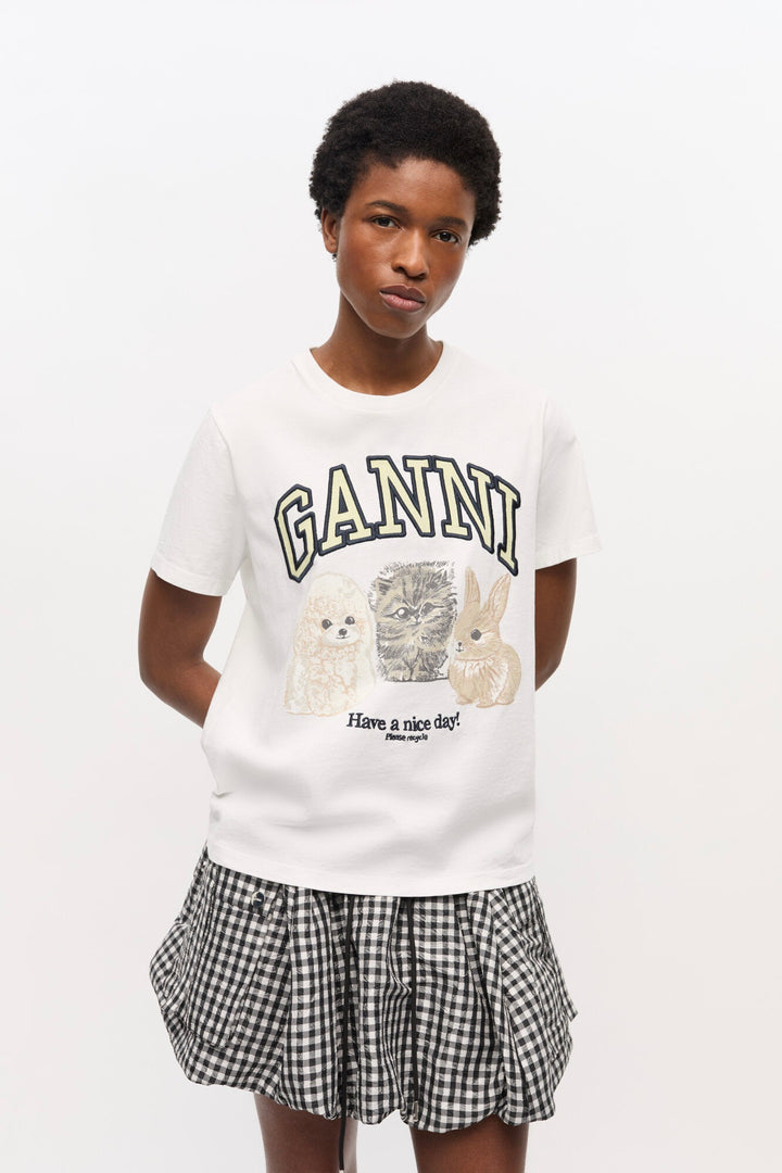 Basic Cotton Jersey Animals Relaxed T-shirt Bright White