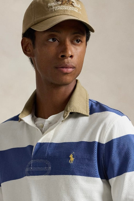 Classic Fit Khaki-Collar Rugby Shirt Old Royal/Trophy Cream