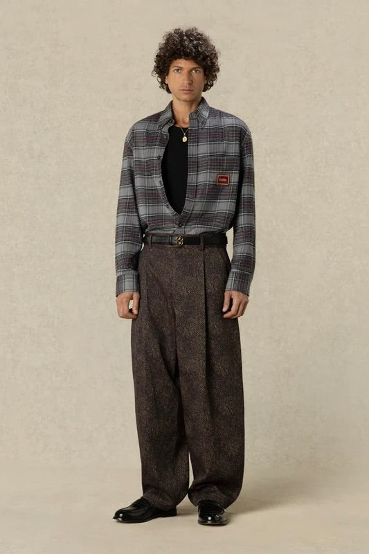 Boxy Flanel Checked Shirt Grey