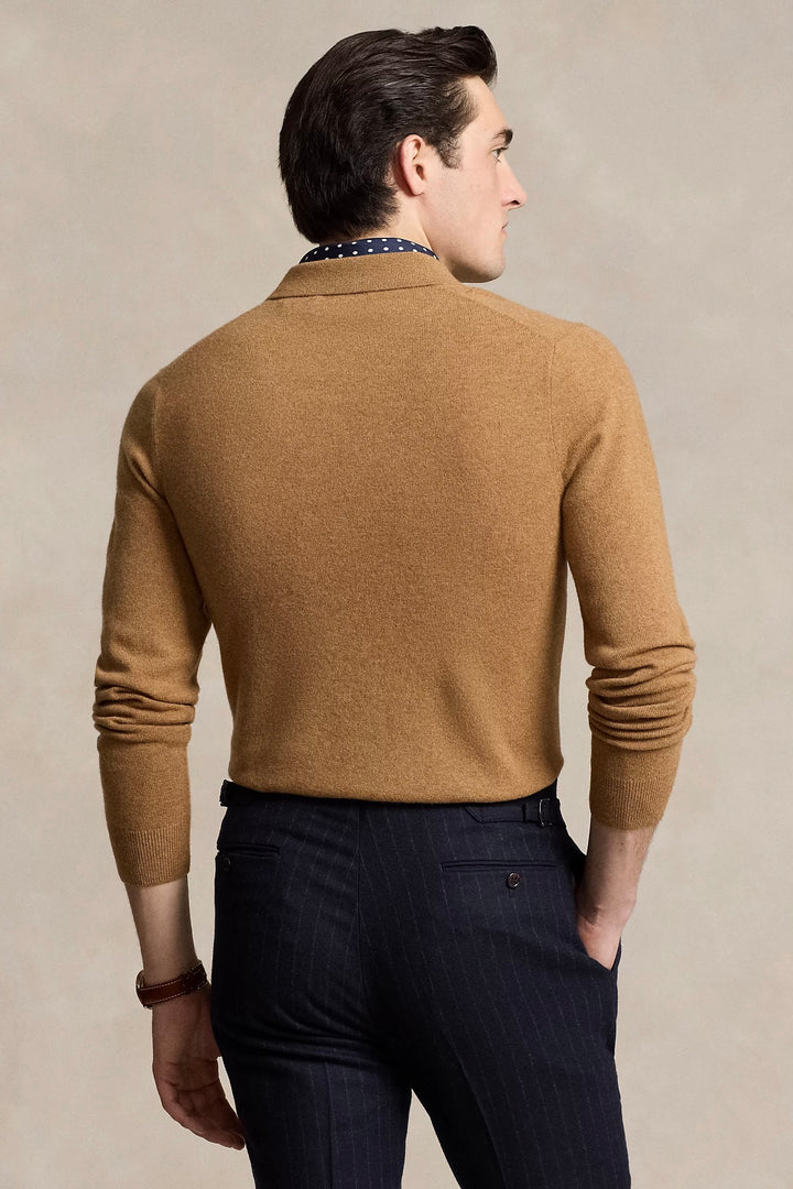 Wool Johnny-Collar Jumper Latte Brown