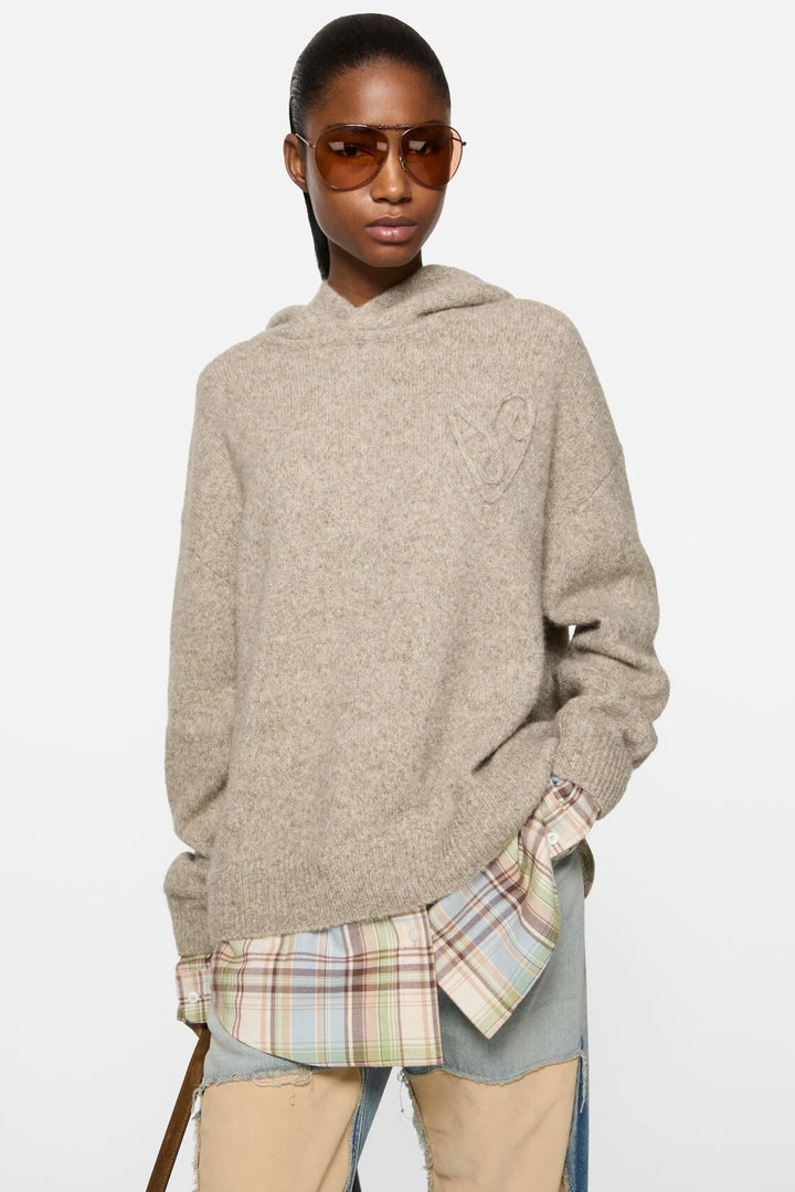 Layered Knit Hoodie Medium Beige