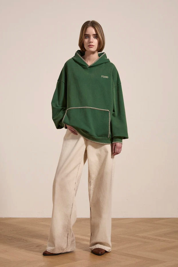 Stitched Border Hoodie Vintage Forest