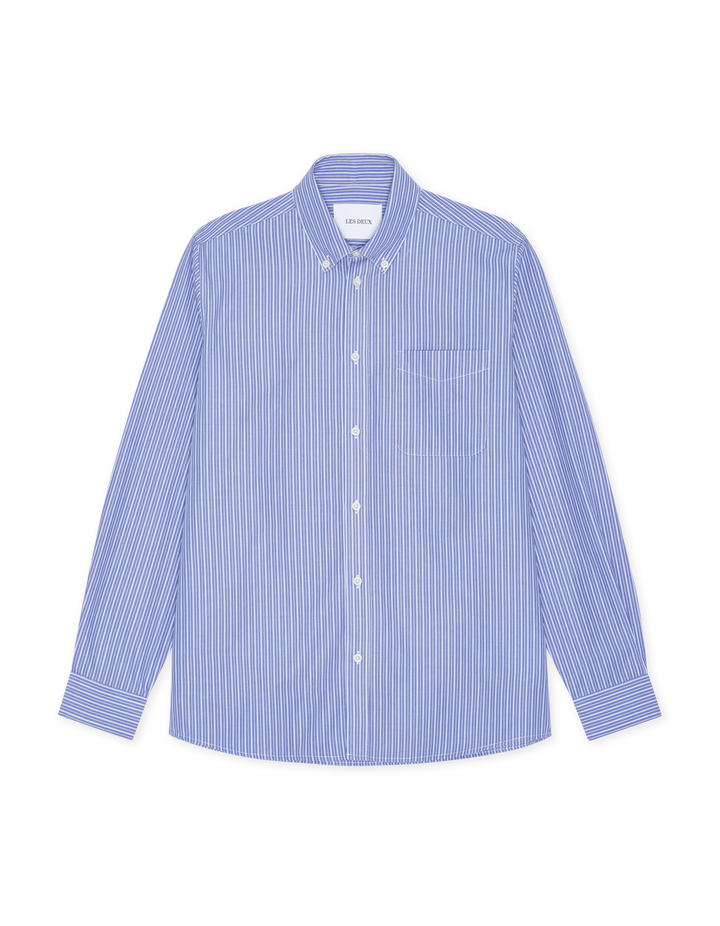 LES DEUX Kent Stripe Poplin Shirt Blue Fog - Dale