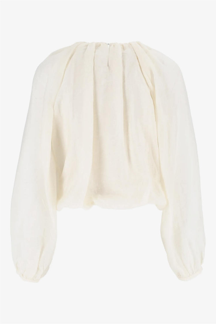 ELEH Gathered Balloon-Sleeve Blouse Cream - Dale