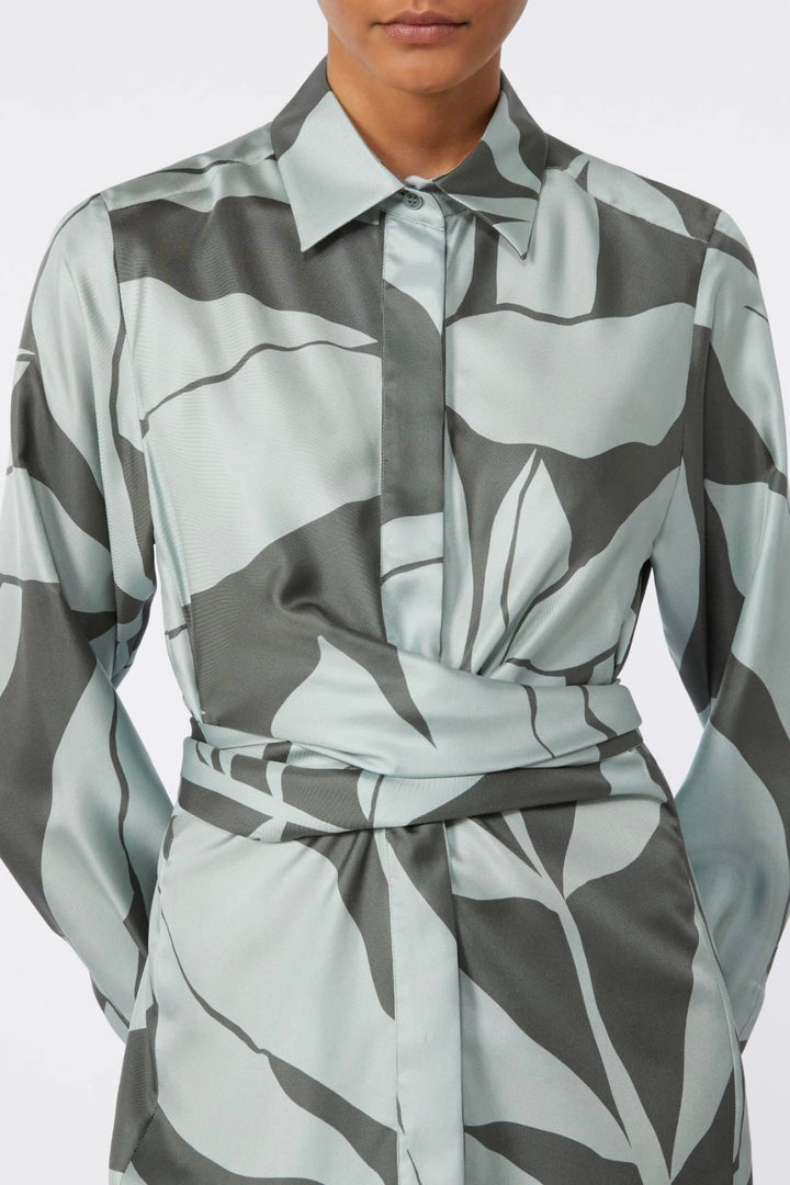 Printed Silk Shirt Dress Green