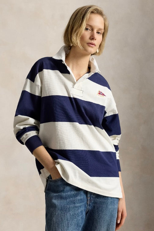 Big Fit Striped Jersey Rugby Shirt Newport Navy/Deckwash White