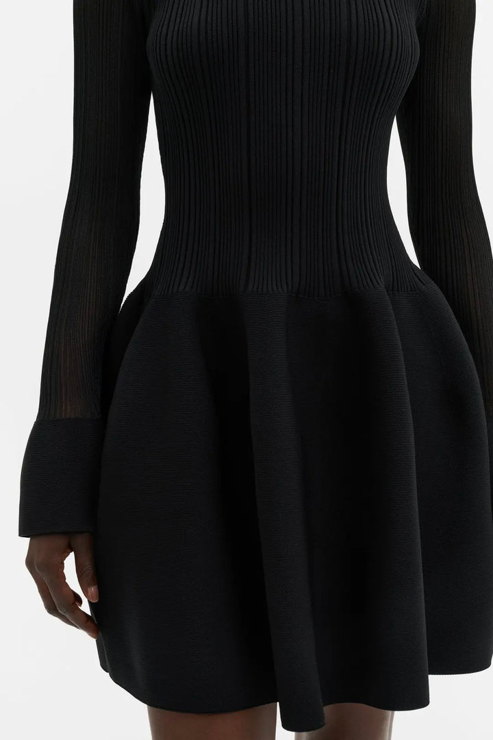 Elona Voluminous Skirt Knitted Mini Dress Black