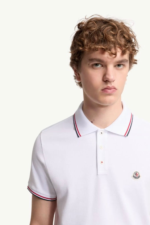 MONCLER Tricolour-Trimmed Cotton Piquet Polo Shirt Optical White - Dale