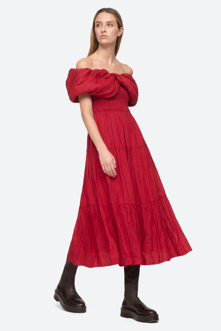 LOREN SOLID OFF SHOULDER DRESS