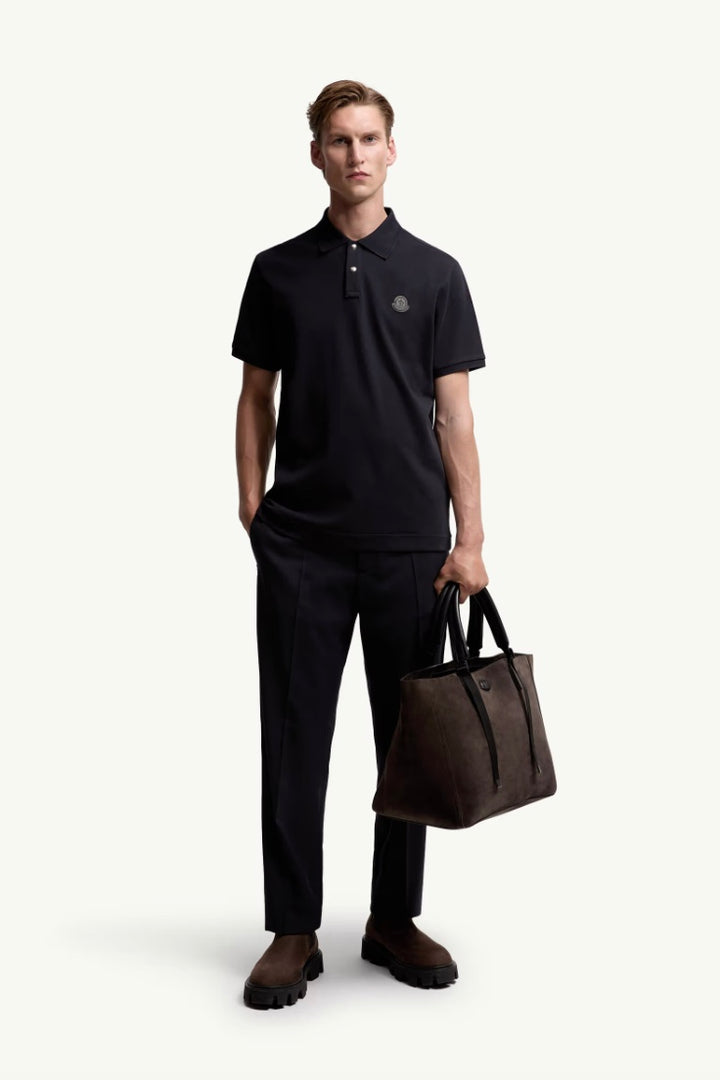 Logo Patch Cotton Piquet Polo Shirt Blue