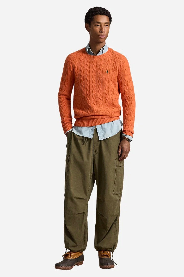 Cable-Knit Wool Cashmere Sweater Orange Jasper Heather
