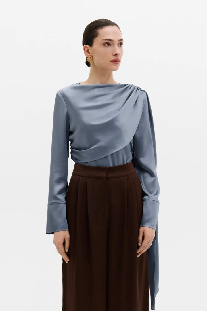 Melandy Draped Cape Blouse Steel Blue
