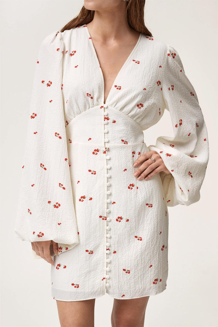 Florence Dress White/Red Rose