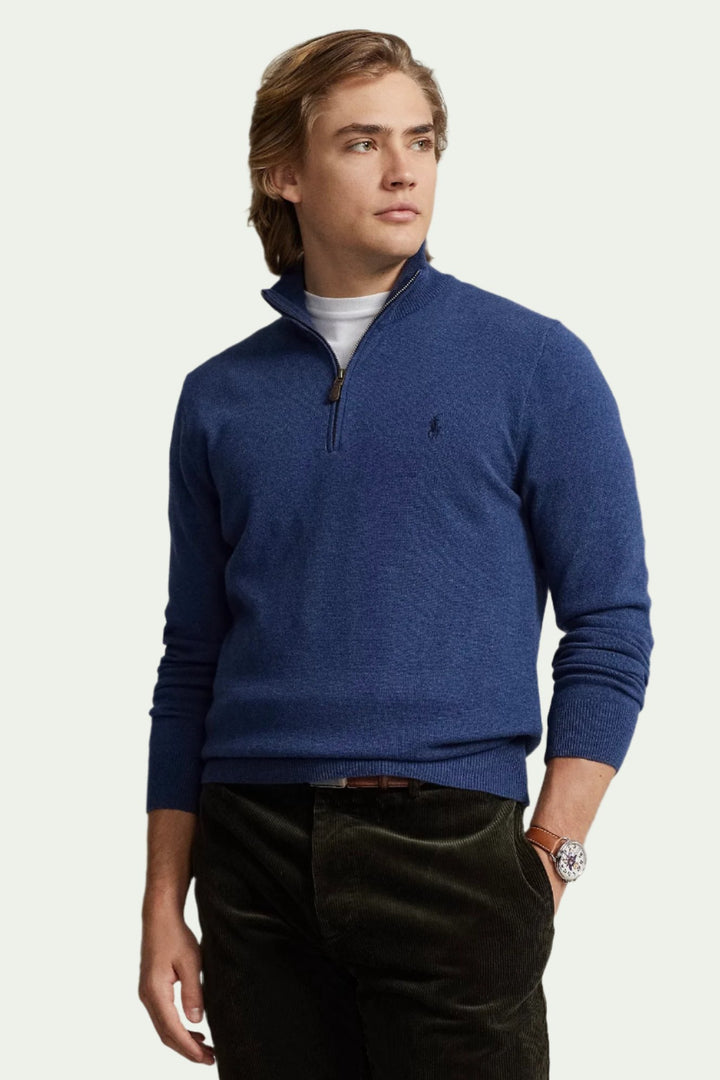 Wool Quarter-Zip Jumper Rustic Navy Heather