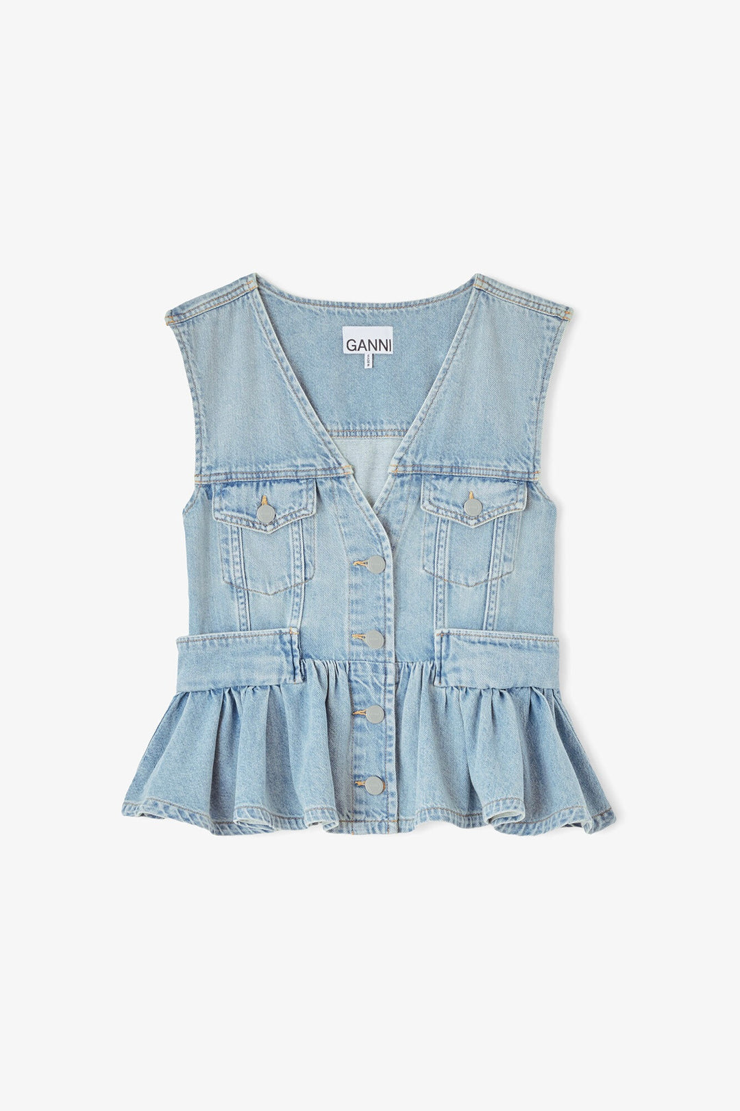 Lightweight Denim Peplum Vest Light Vintage Blue