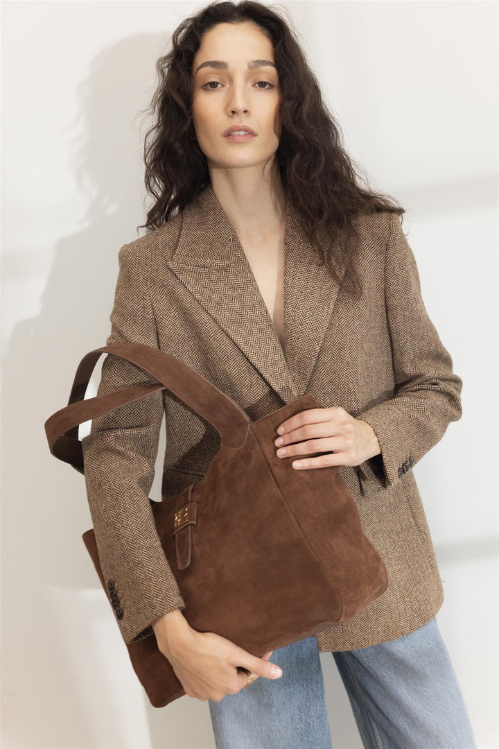 Lucille Tote Bag Large Cognac Suede