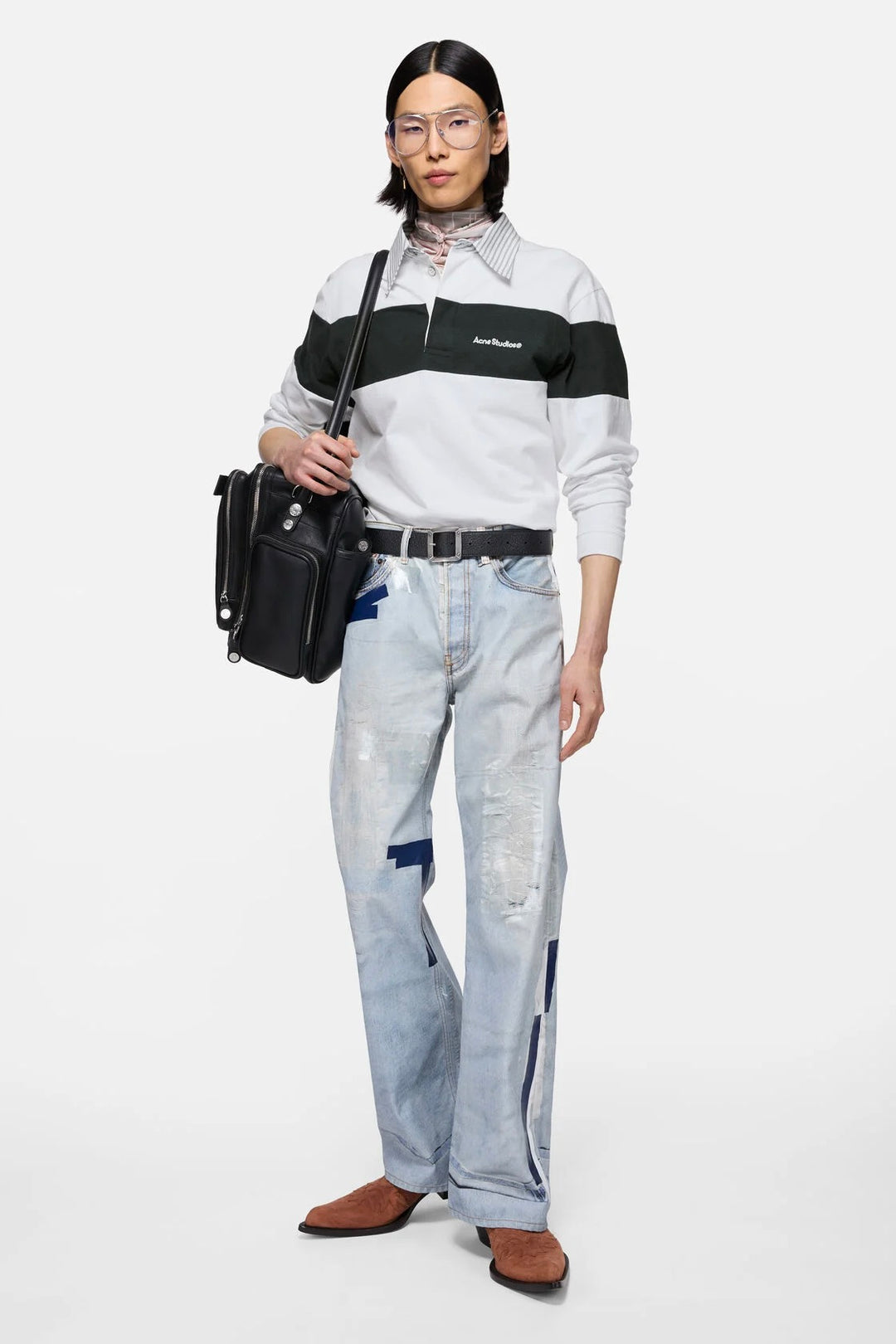 Striped Polo Sweatshirt White/Black