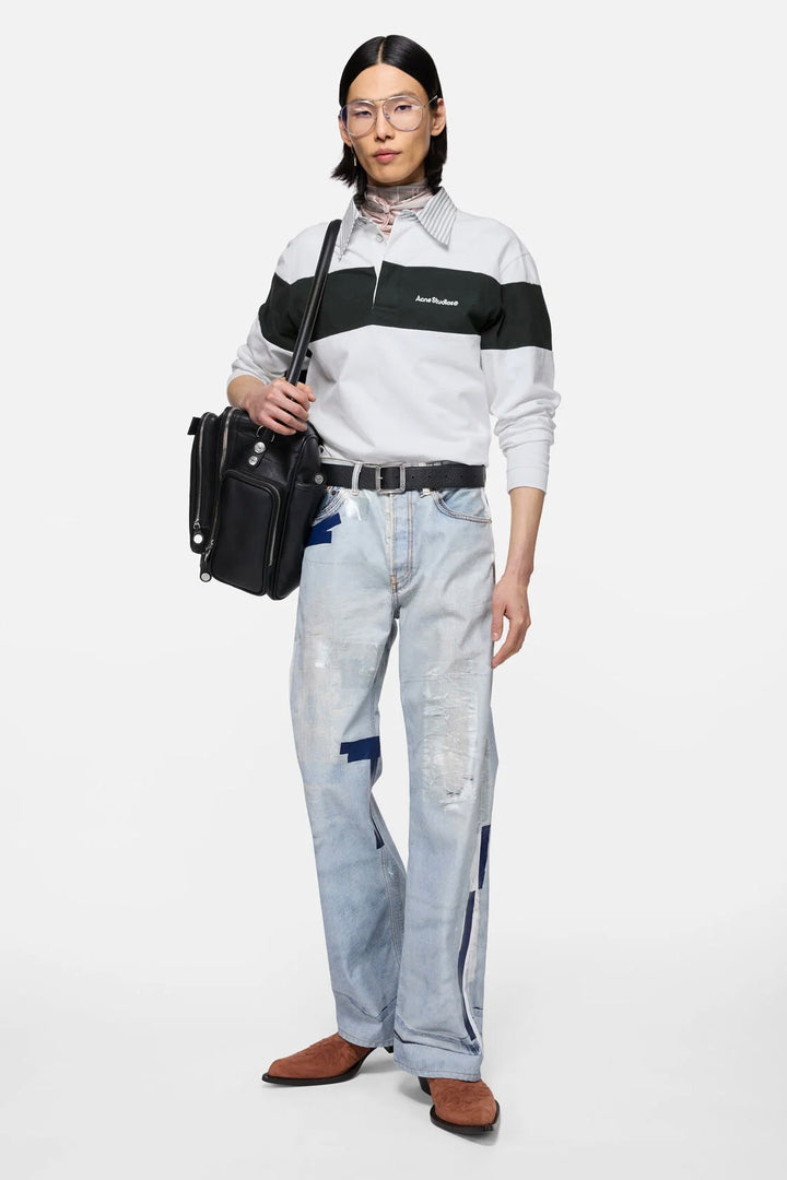 Striped Polo Sweatshirt White/Black